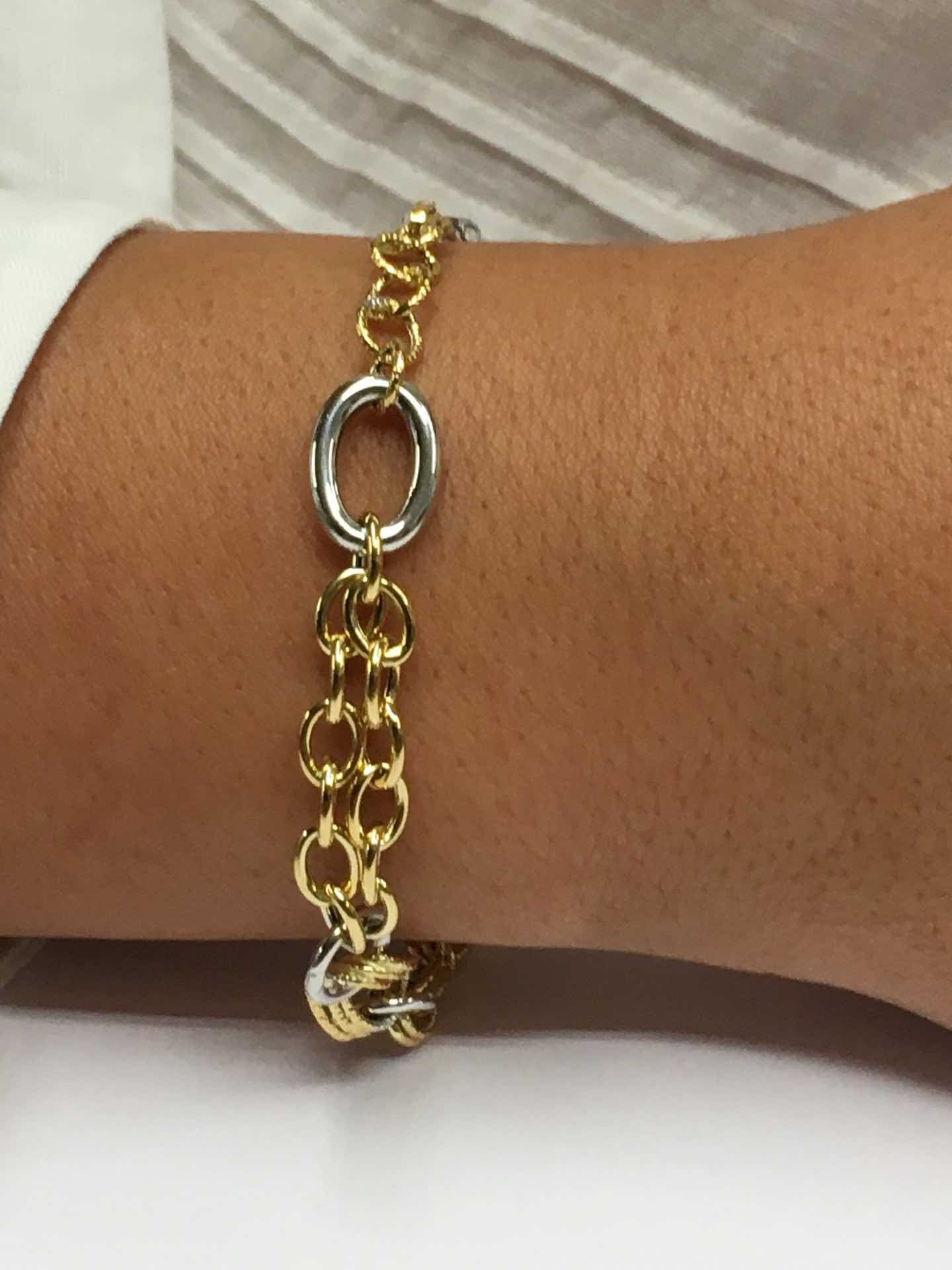 Pulsera KEDI distintos tramos de cadenas en oro 3 colores de 18 ktes