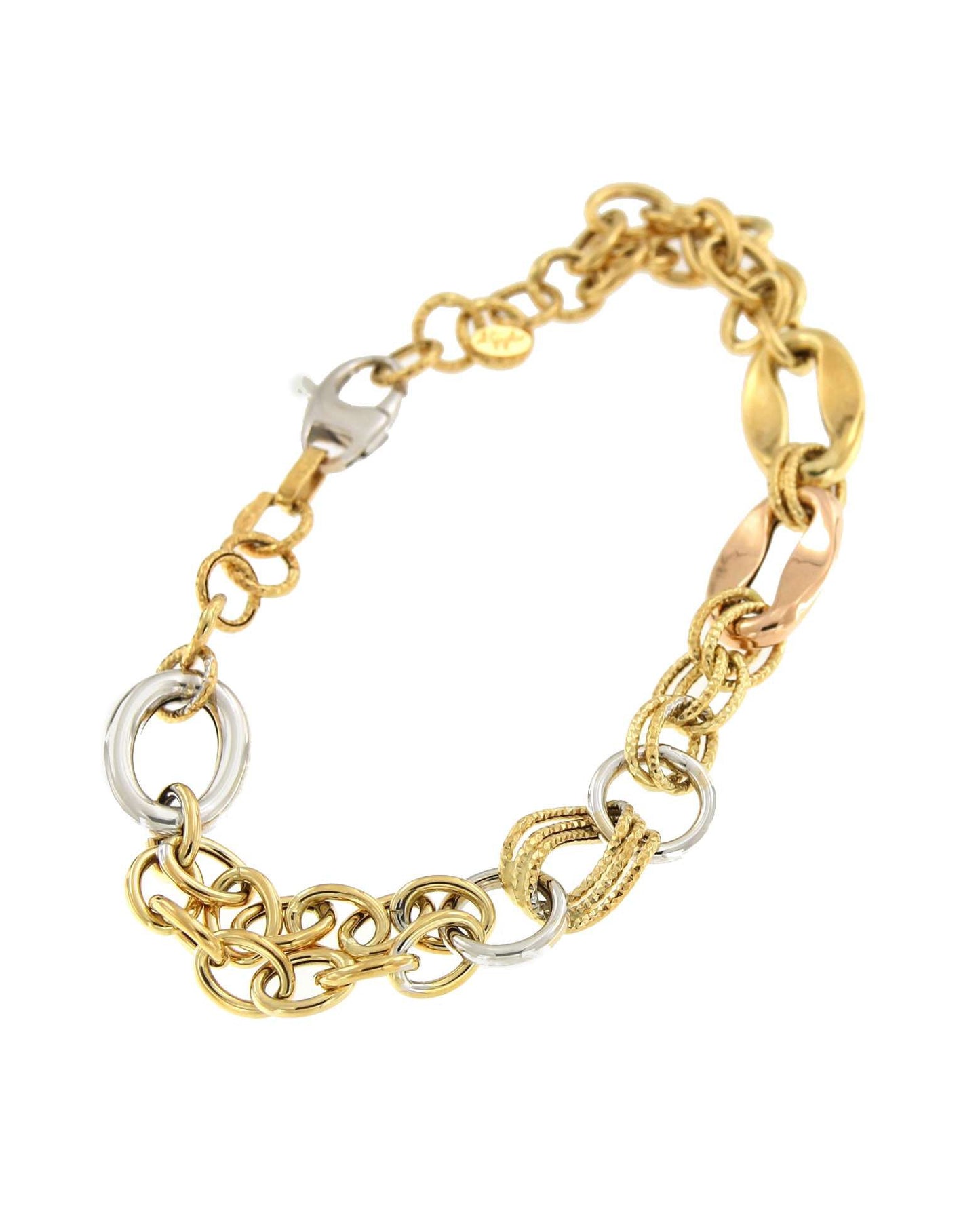 Pulsera KEDI distintos tramos de cadenas en oro 3 colores de 18 ktes