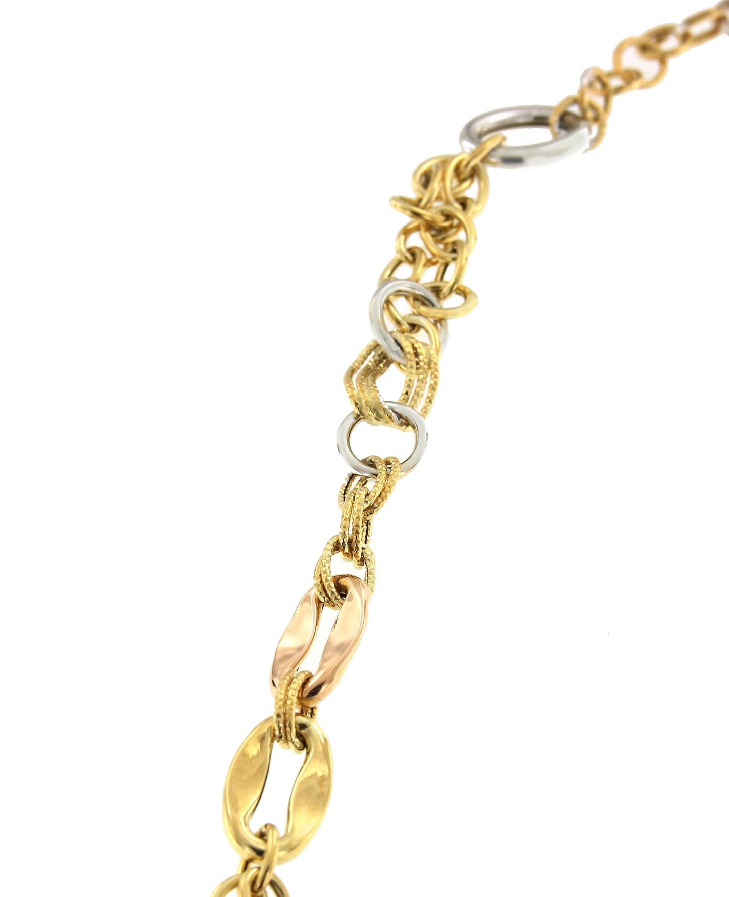 Pulsera KEDI distintos tramos de cadenas en oro 3 colores de 18 ktes