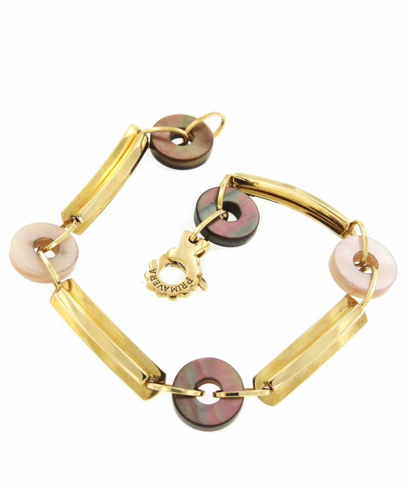 Pulsera MESUTE modernismo en oro de 18 ktes con nácar 2 colores - Roman Joyero