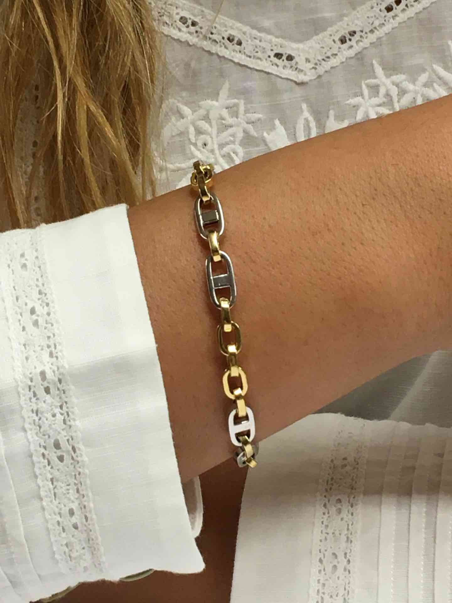 Pulsera FADIK de oro 18 ktes en blanco y amarillo tipo marinera - Roman Joyero