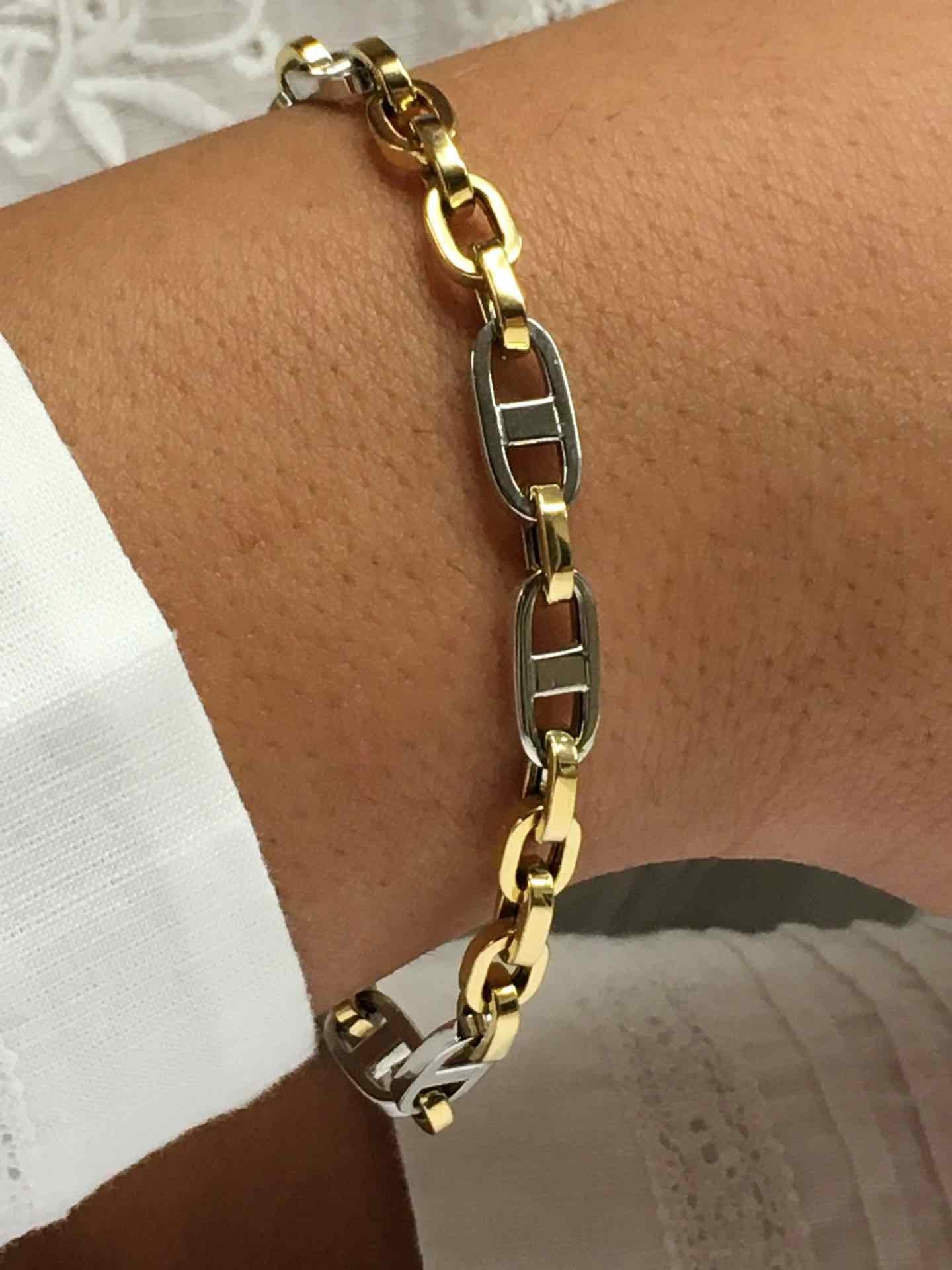 Pulsera FADIK de oro 18 ktes en blanco y amarillo tipo marinera - Roman Joyero