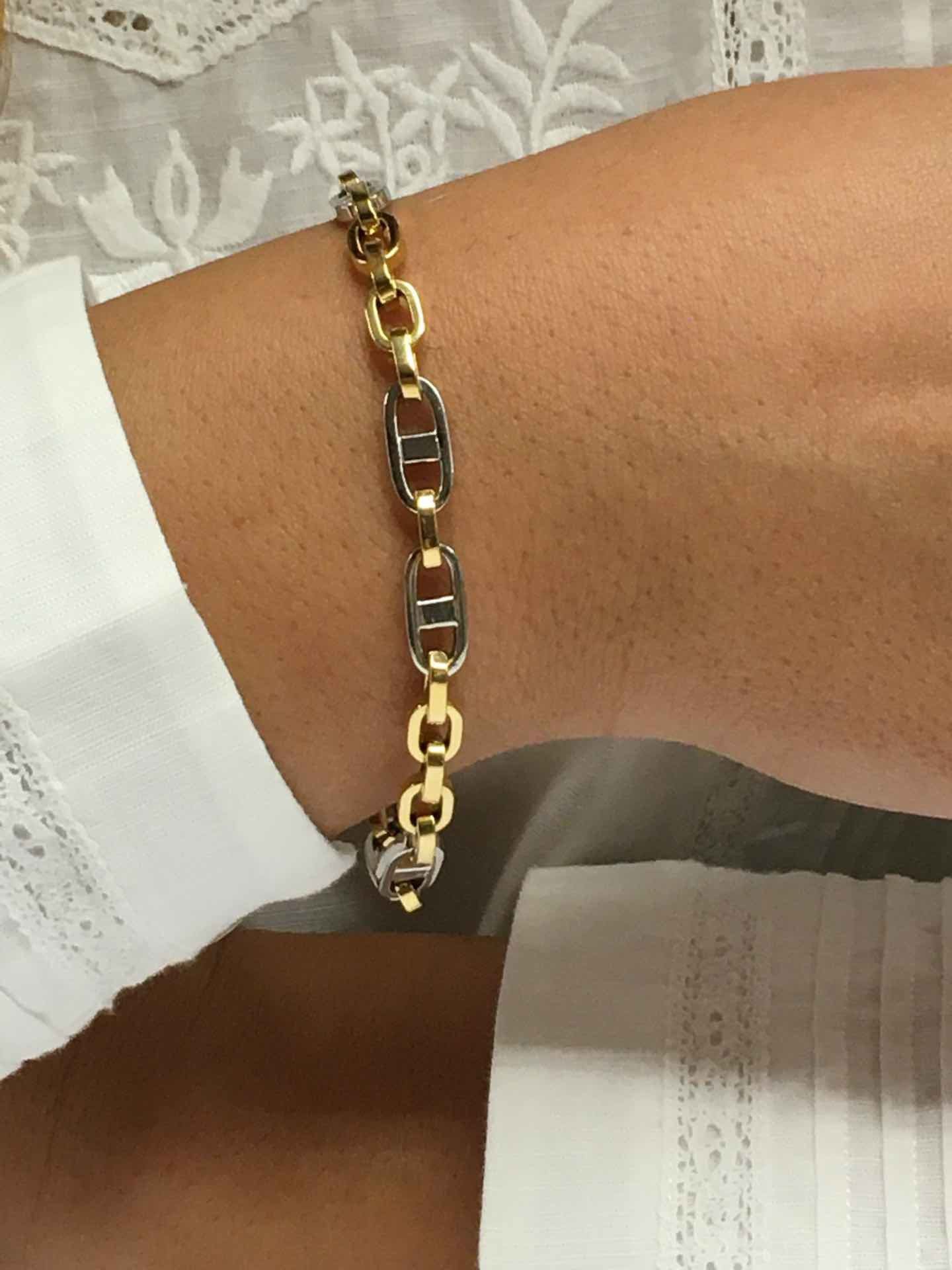 Pulsera FADIK de oro 18 ktes en blanco y amarillo tipo marinera - Roman Joyero