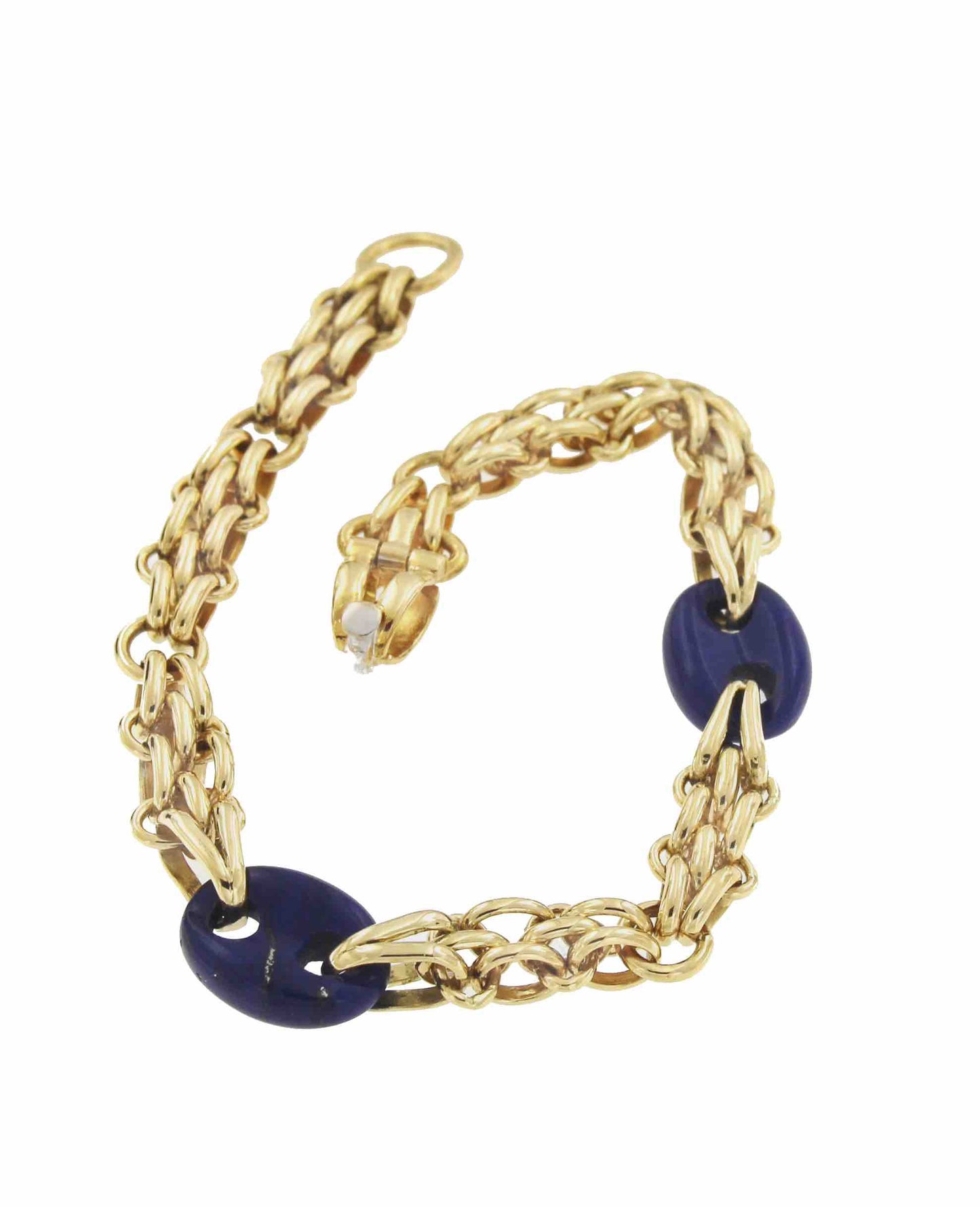 Pulsera SUNA oro 18 ktes amarillo y calabrotes en lapislázuli.