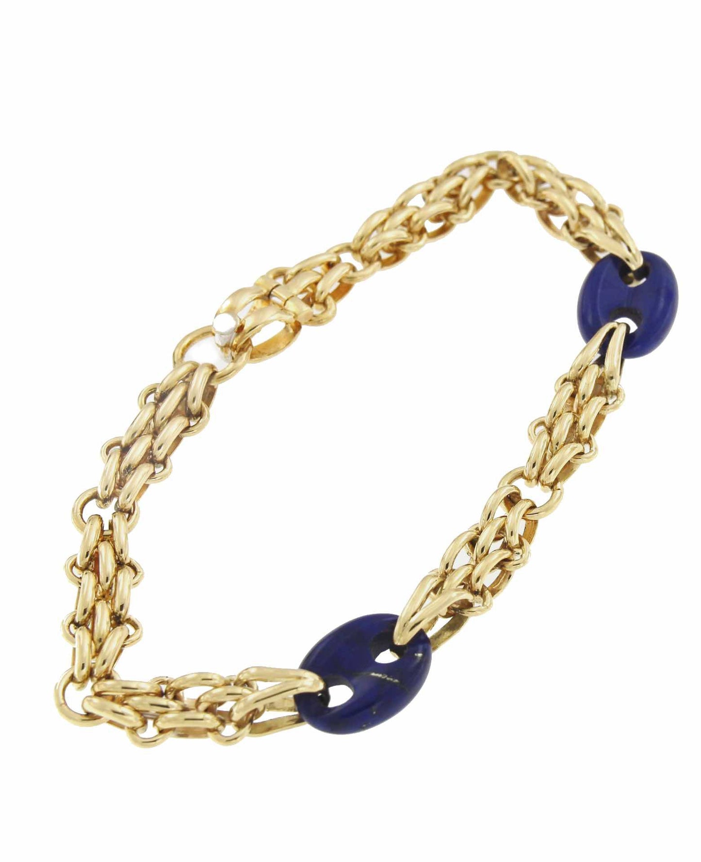 Pulsera SUNA oro 18 ktes amarillo y calabrotes en lapislázuli.