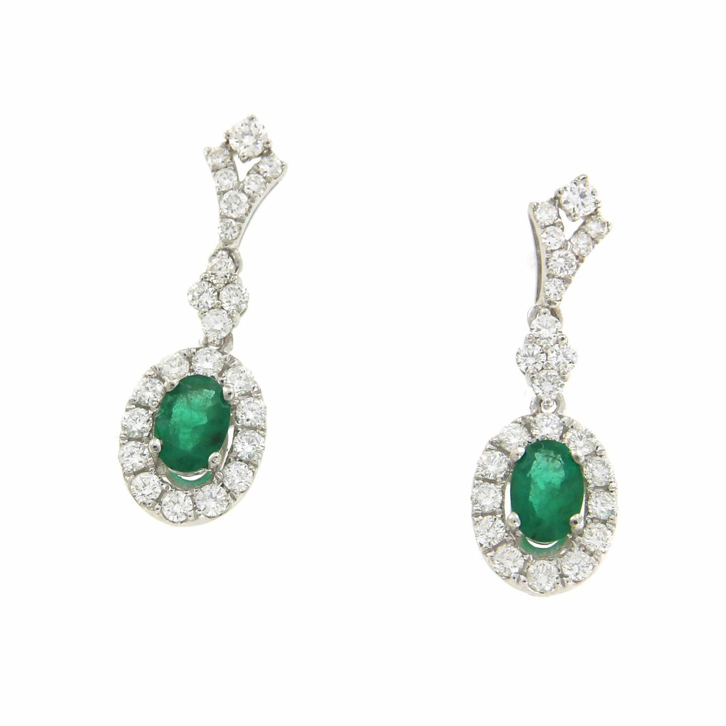 Pendiente colgante IMPERIUM oro blanco esmeraldas y brillantes.