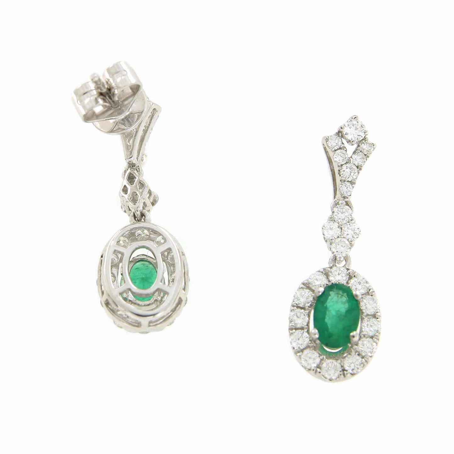 Pendiente colgante IMPERIUM oro blanco esmeraldas y brillantes.