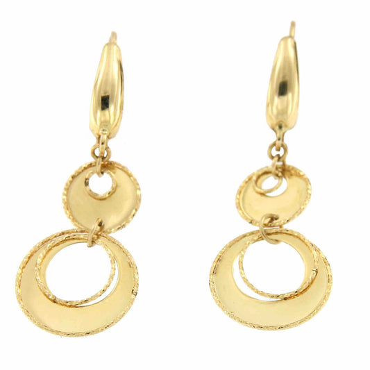 Pendiente de oro TUNA con doble argolla colgante y cordoncitos - Roman Joyero