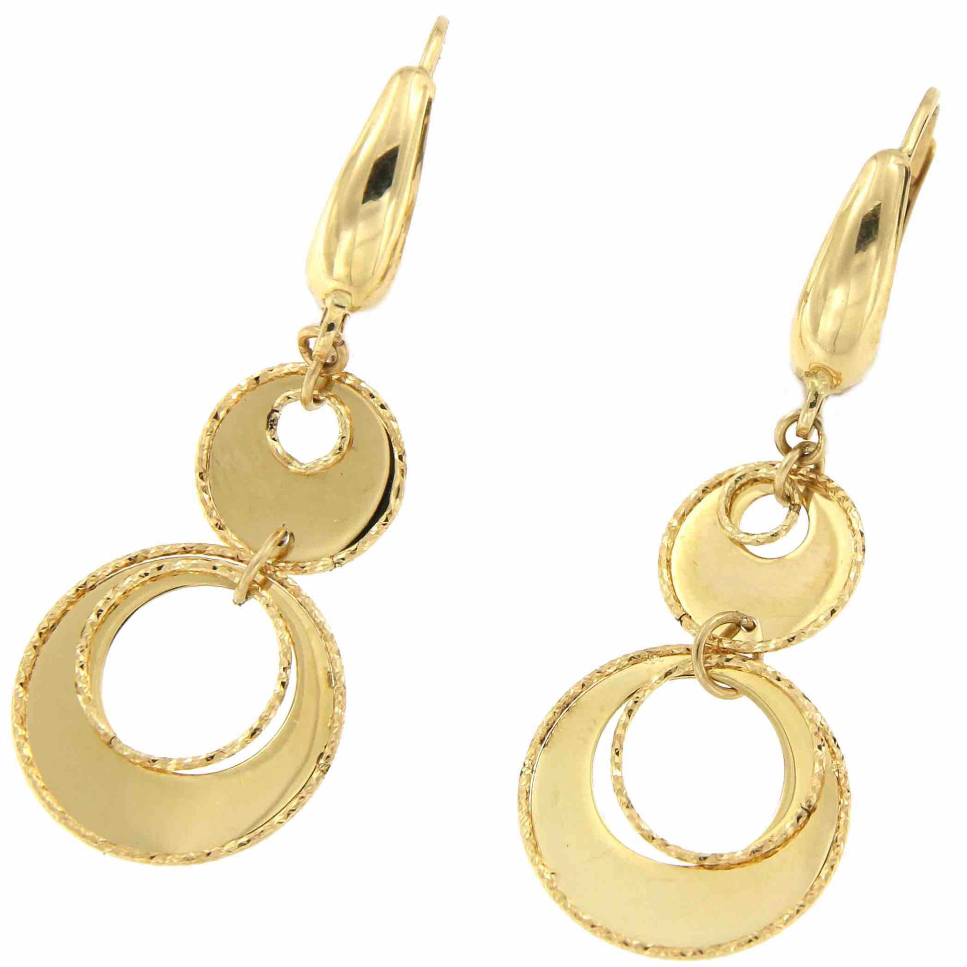 Pendiente de oro TUNA con doble argolla colgante y cordoncitos - Roman Joyero