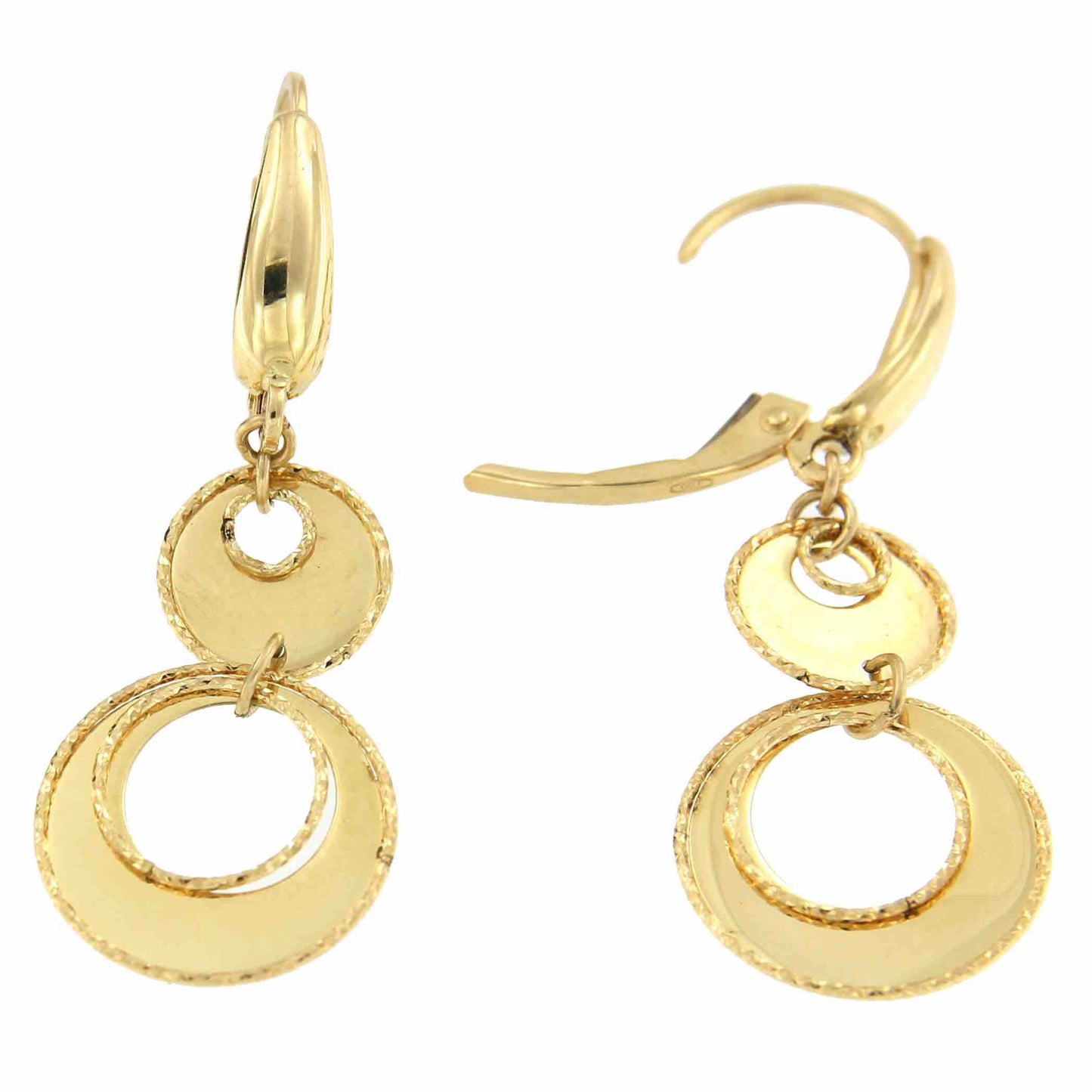 Pendiente de oro TUNA con doble argolla colgante y cordoncitos - Roman Joyero