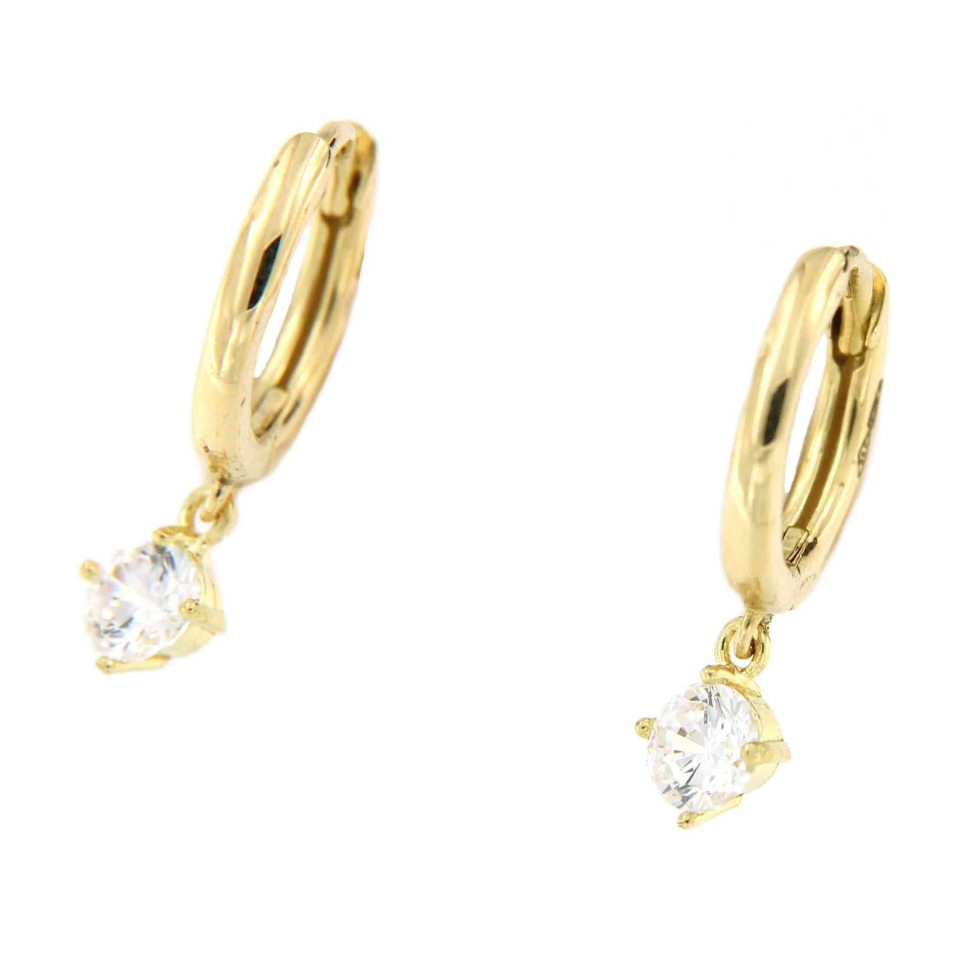 Pendientes argollas con circonita colgando KENT en oro 18 kts - Roman Joyero