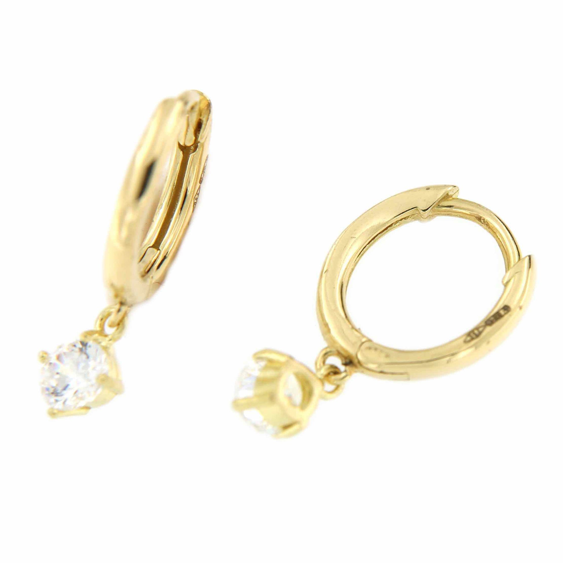 Pendientes argollas con circonita colgando KENT en oro 18 kts - Roman Joyero