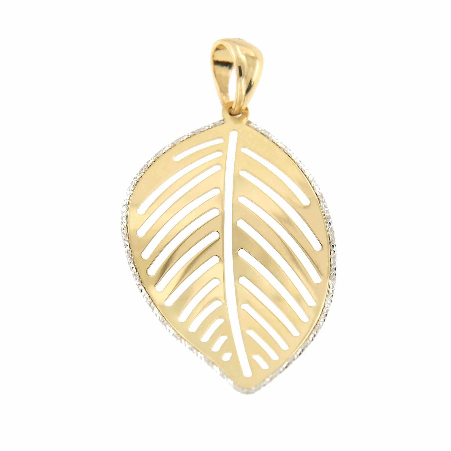 Colgante en forma de hoja KADIR en oro de 18 ktes y filo blanco - Roman Joyero