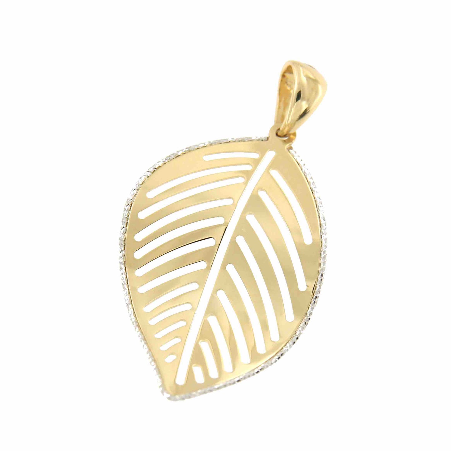 Colgante en forma de hoja KADIR en oro de 18 ktes y filo blanco - Roman Joyero