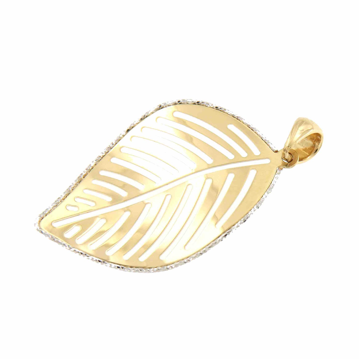 Colgante en forma de hoja KADIR en oro de 18 ktes y filo blanco - Roman Joyero