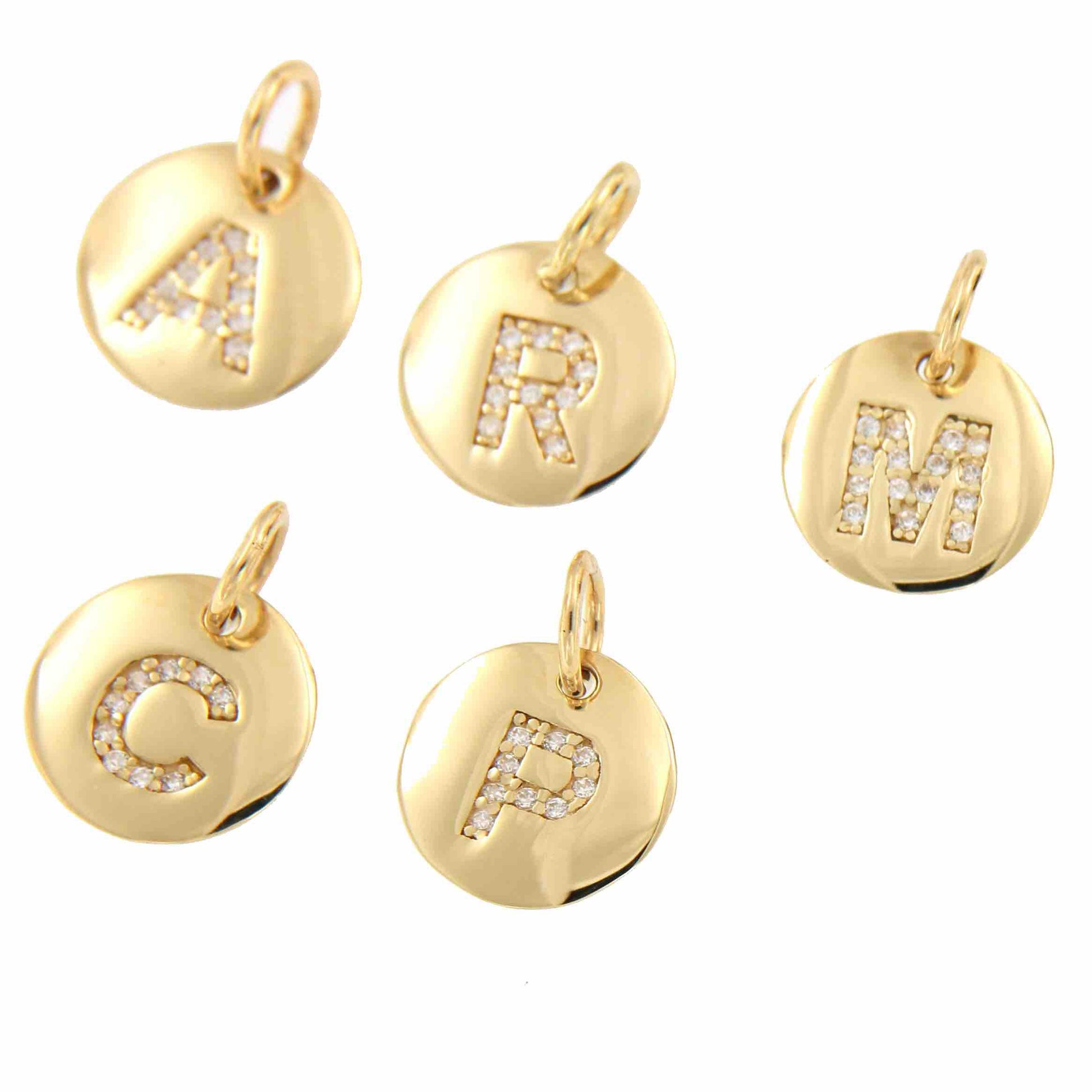 Colgantes letras LEVENT oro amarillo de 18 kilates y circonitas