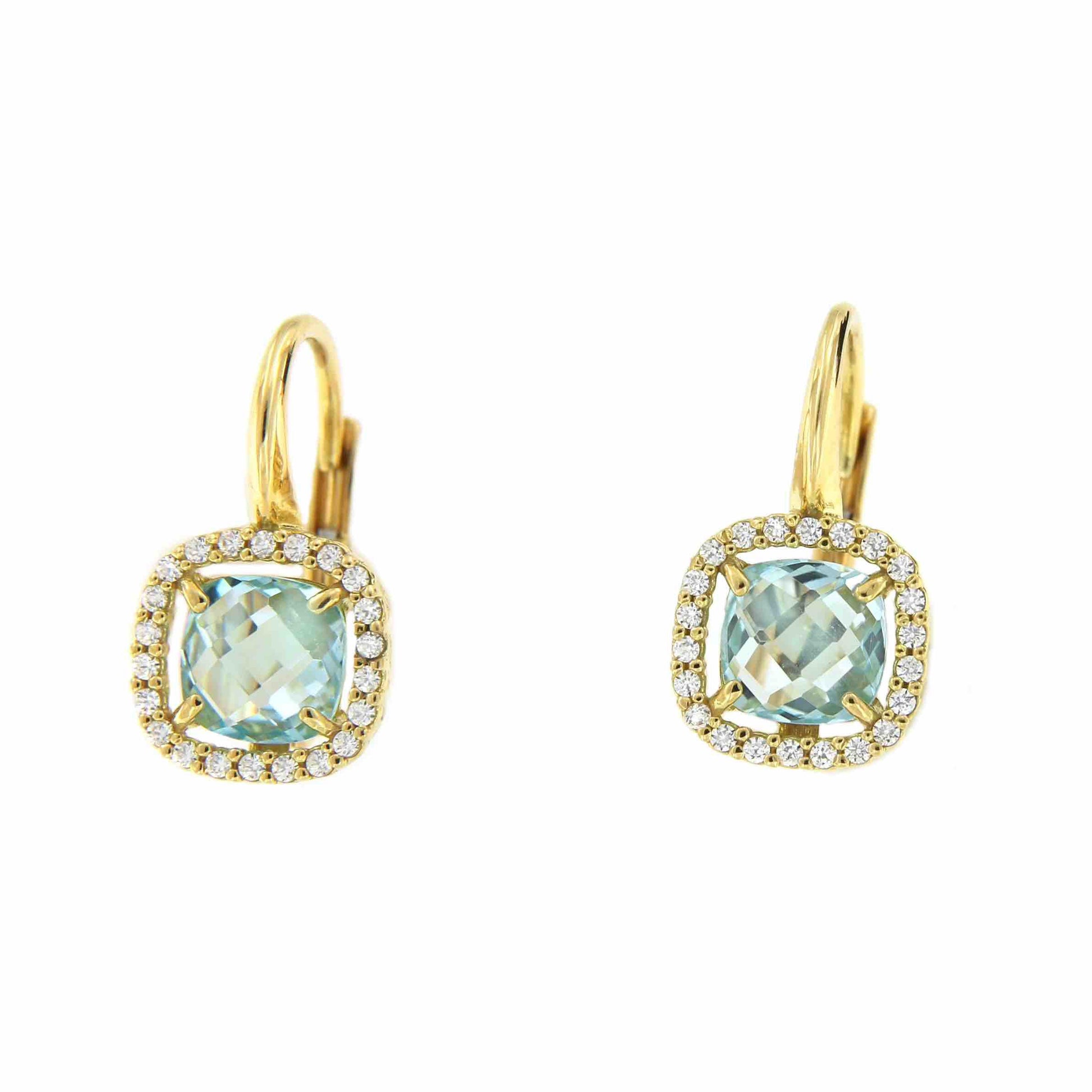 Pendientes ZAFER en oro amarillo 18kt cuarzo azul y circonitas - Roman Joyero