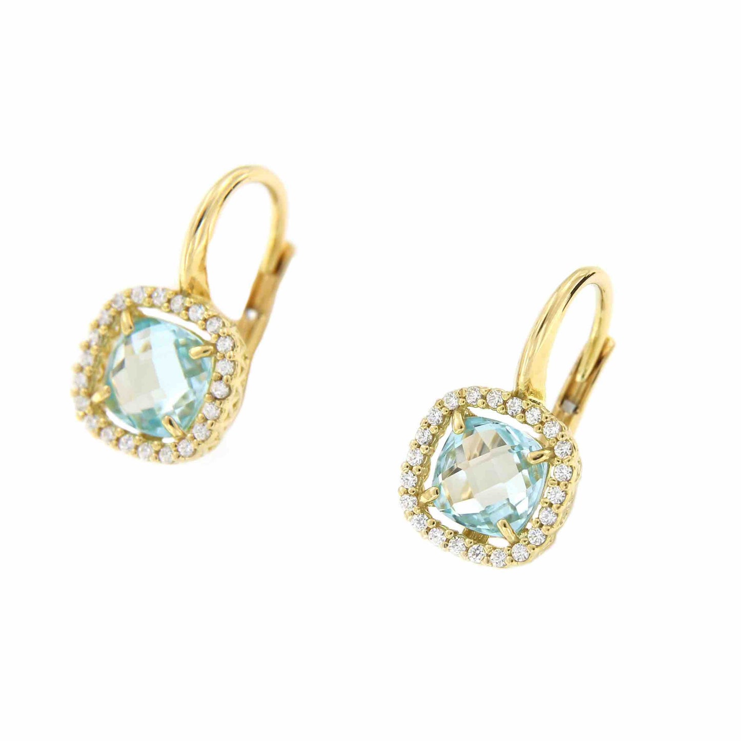 Pendientes ZAFER en oro amarillo 18kt cuarzo azul y circonitas - Roman Joyero