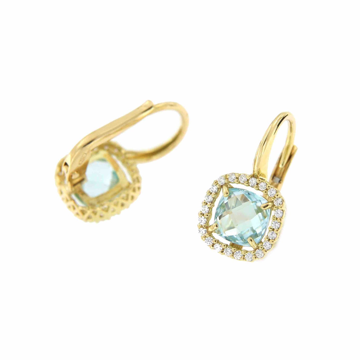 Pendientes ZAFER en oro amarillo 18kt cuarzo azul y circonitas - Roman Joyero