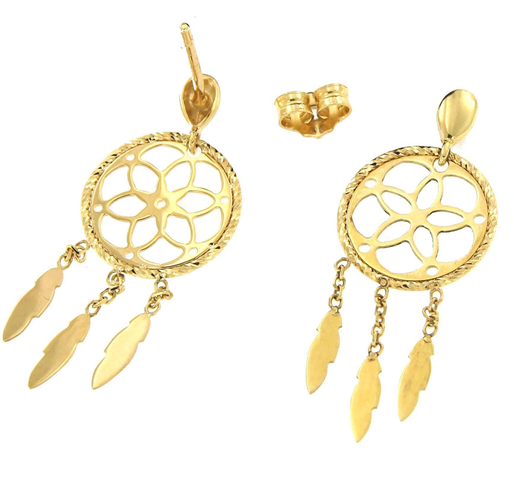 Pendientes largos SINAN rosetón con hojas en oro 18 Kilates - Roman Joyero