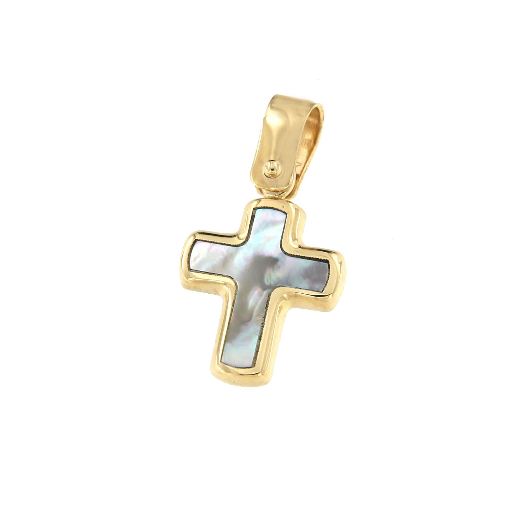 Cruz SUNGUR en nacar blanco y oro amarillo de 18 kilates