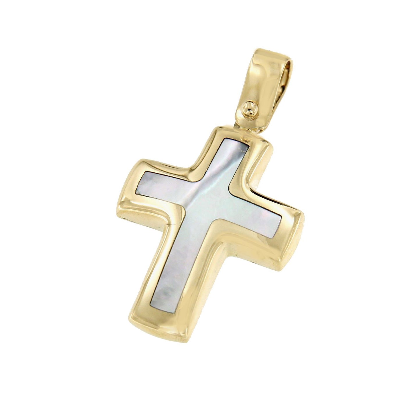 Cruz YAVUZ en nacar blanco y oro amarillo de 18 kilates - Roman Joyero