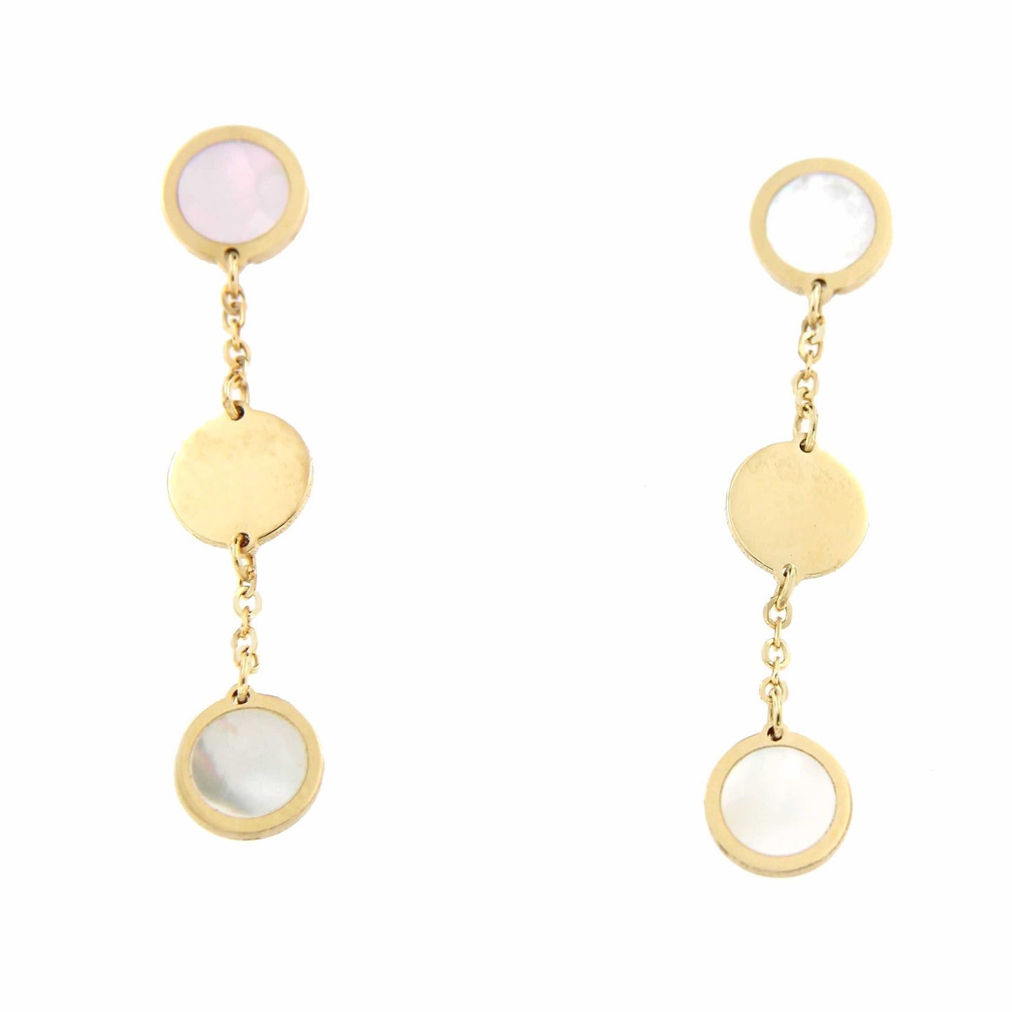 Pendientes largos EMRE en oro amarillo de 18 kilates y nácar - Roman Joyero