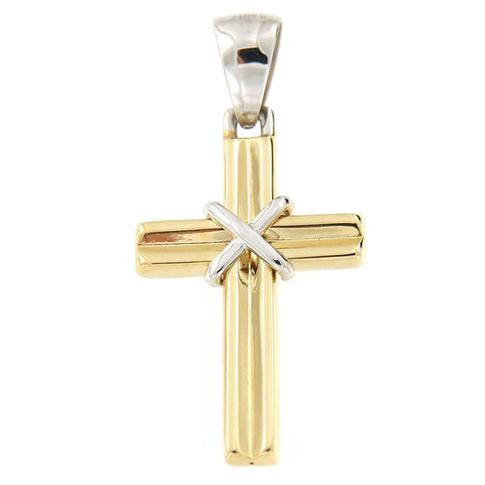 Cruz SULEIMAN en oro amarillo y detalle en blanco de 18 ktes - Roman Joyero