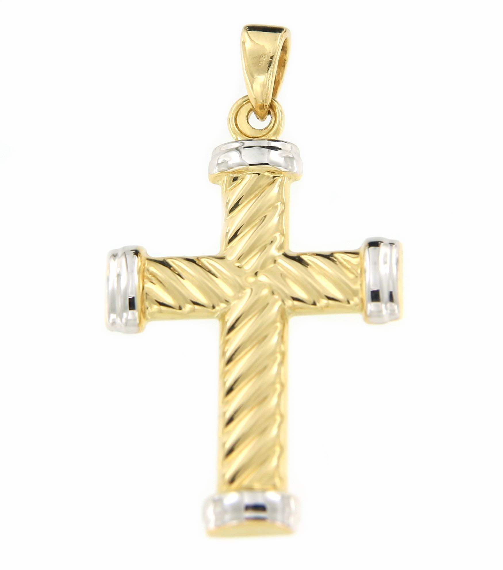 Cruz ADNAN gallones en oro amarillo y finales blanco en 18 ktes - Roman Joyero