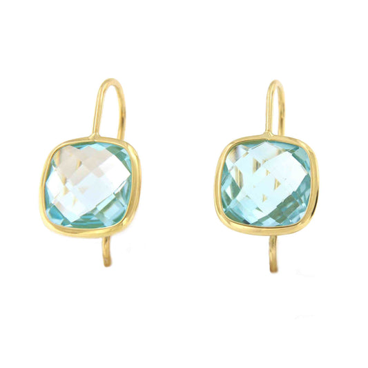 Pendiente SEZIN en oro amarillo de 18 ktes con topacio azul - Roman Joyero