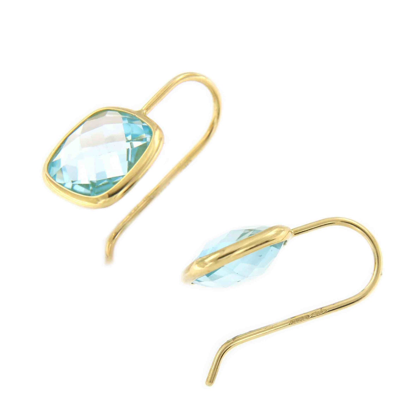 Pendiente SEZIN en oro amarillo de 18 ktes con topacio azul - Roman Joyero