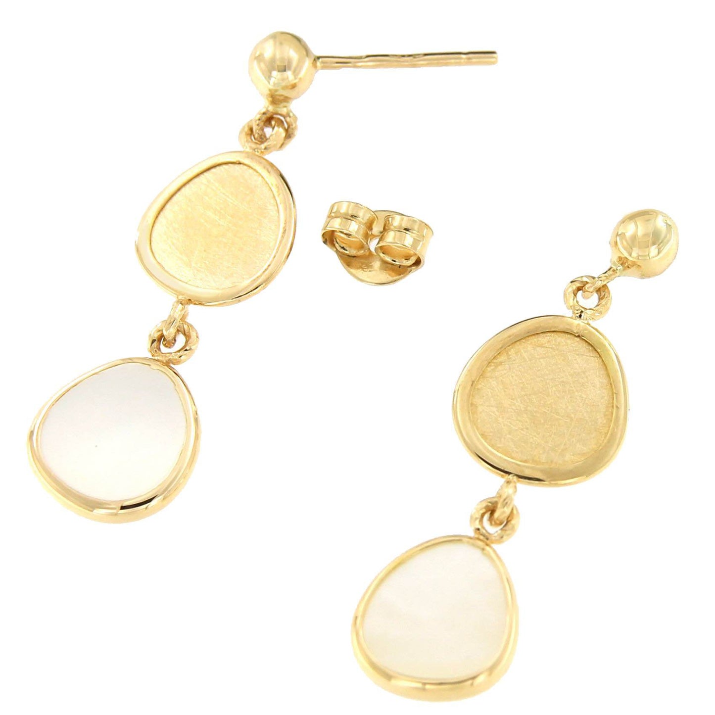 Pendientes largos SERENAY oro amarillo de 18 kilates y nácar - Roman Joyero