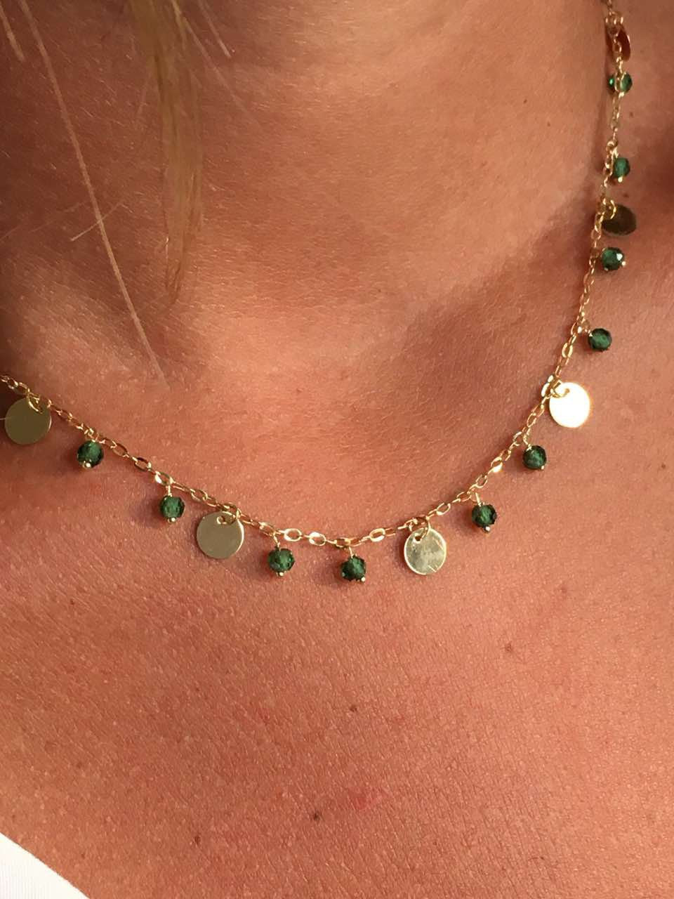 Gargantilla de chapas ORKUN en oro 18 ktes y cuarzos verdes - Roman Joyero