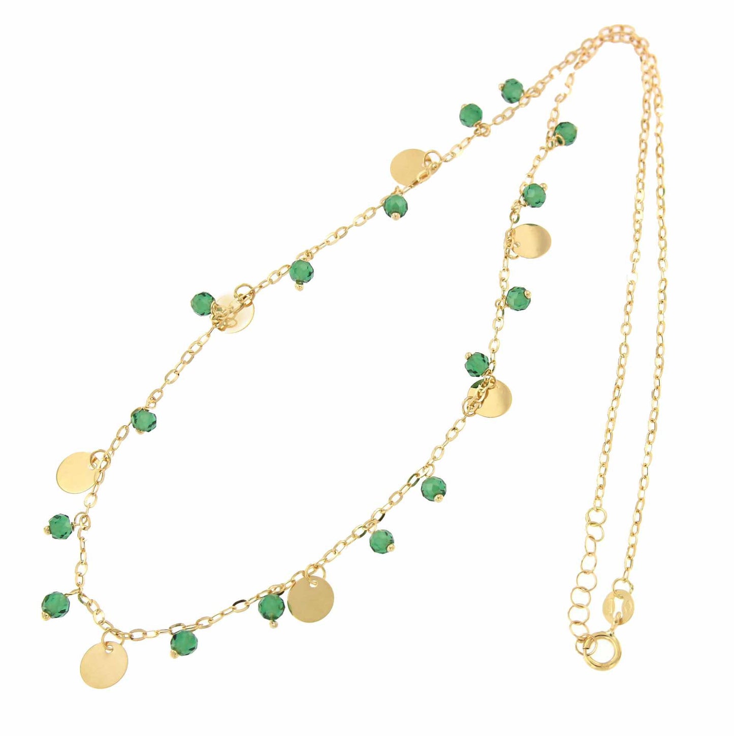 Gargantilla de chapas ORKUN en oro 18 ktes y cuarzos verdes - Roman Joyero