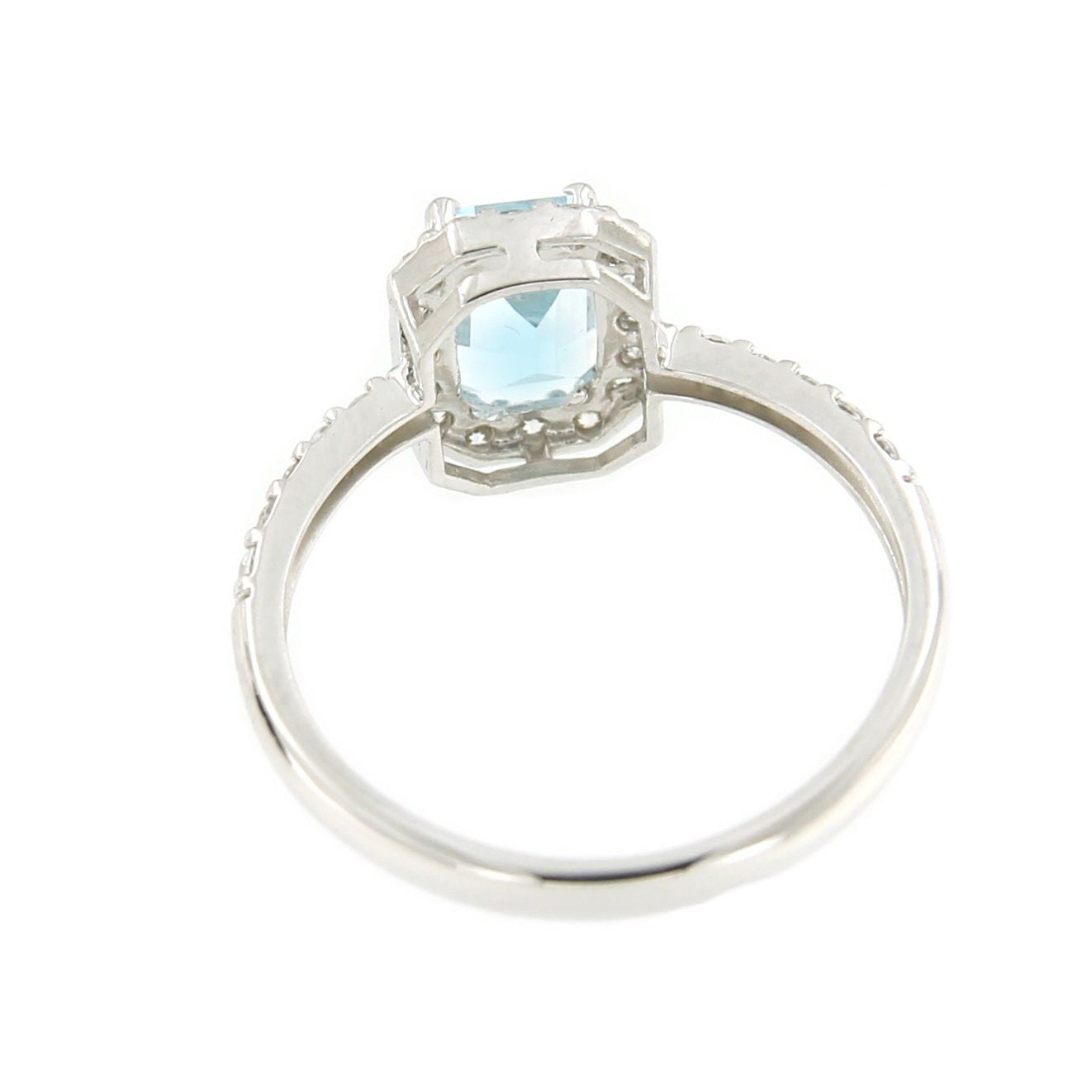 Anillo SEYFI oro blanco con circonitas y centro aguamarina - Roman Joyero