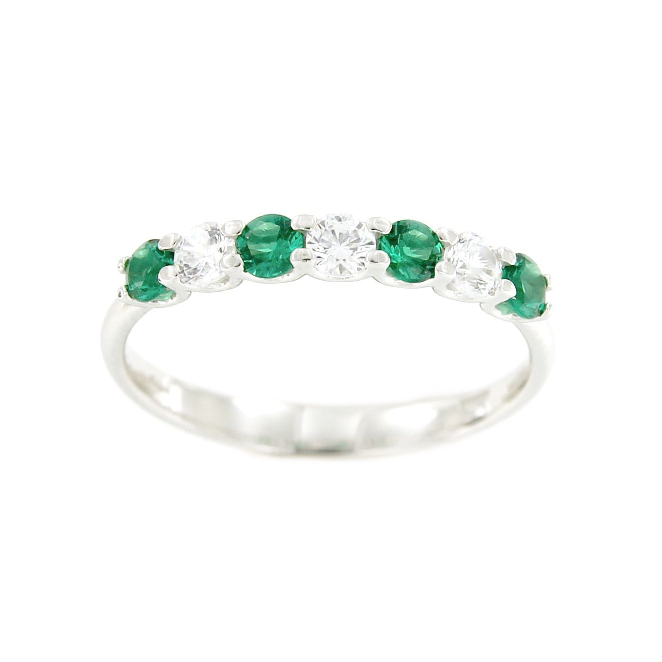 Anillo alianza ALTAN oro blanco circonitas y cuarzos verdes.