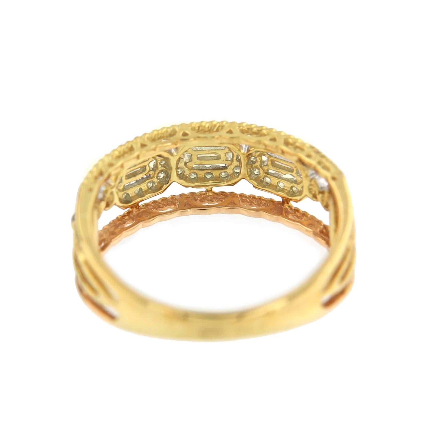 Anillo ADEM en oro de 3 colores con brillantes y baguettes - Roman Joyero