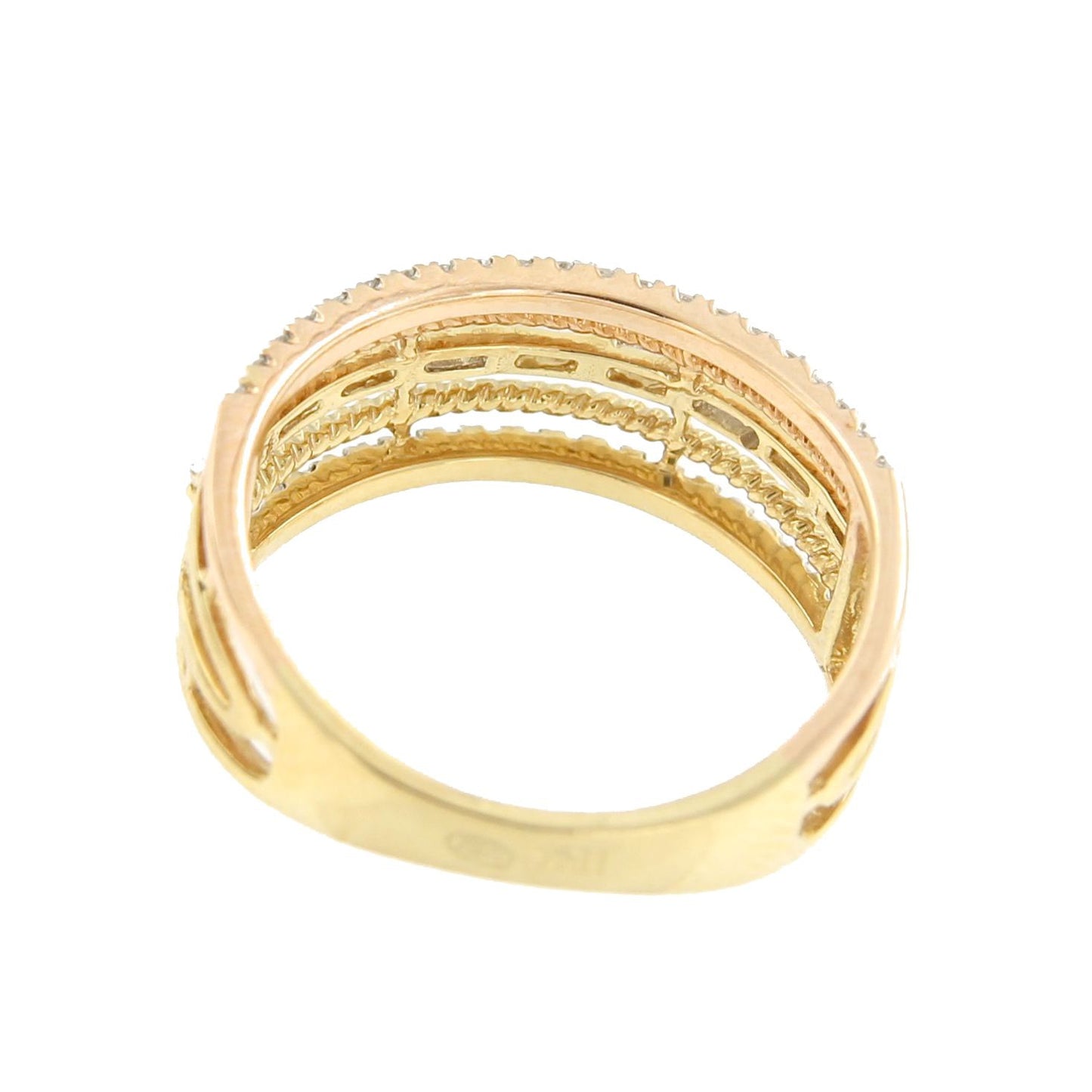 Anillo EDIL 5 alianzas en oro 3 colores con brillantes y baguettes - Roman Joyero