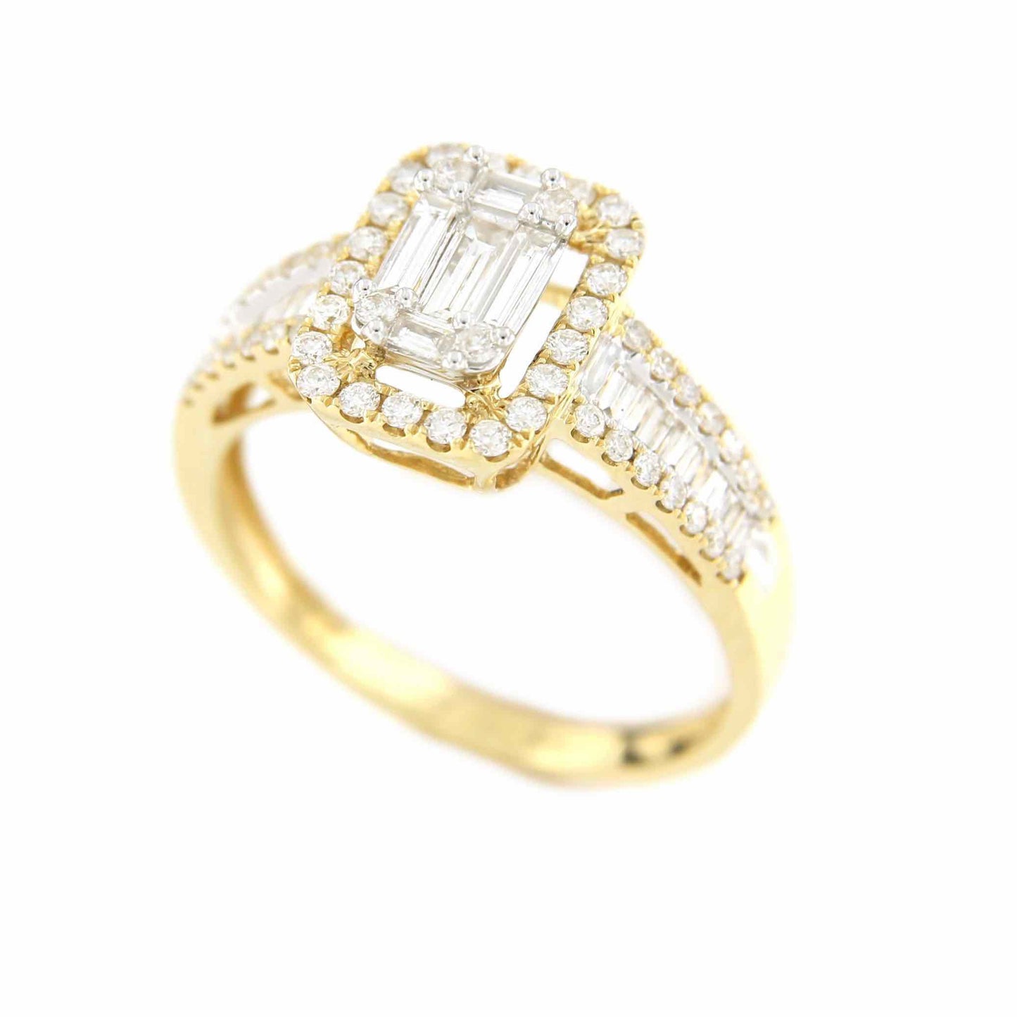 Anillo OZLEN oro amarillo 18 kts con brillantes y baguettes - Roman Joyero