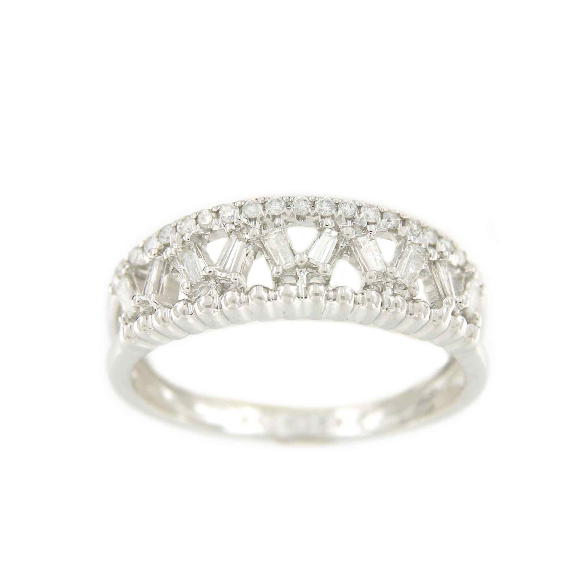 Anillo KERIM en oro blanco de 18 kts con brillantes y taipes - Roman Joyero