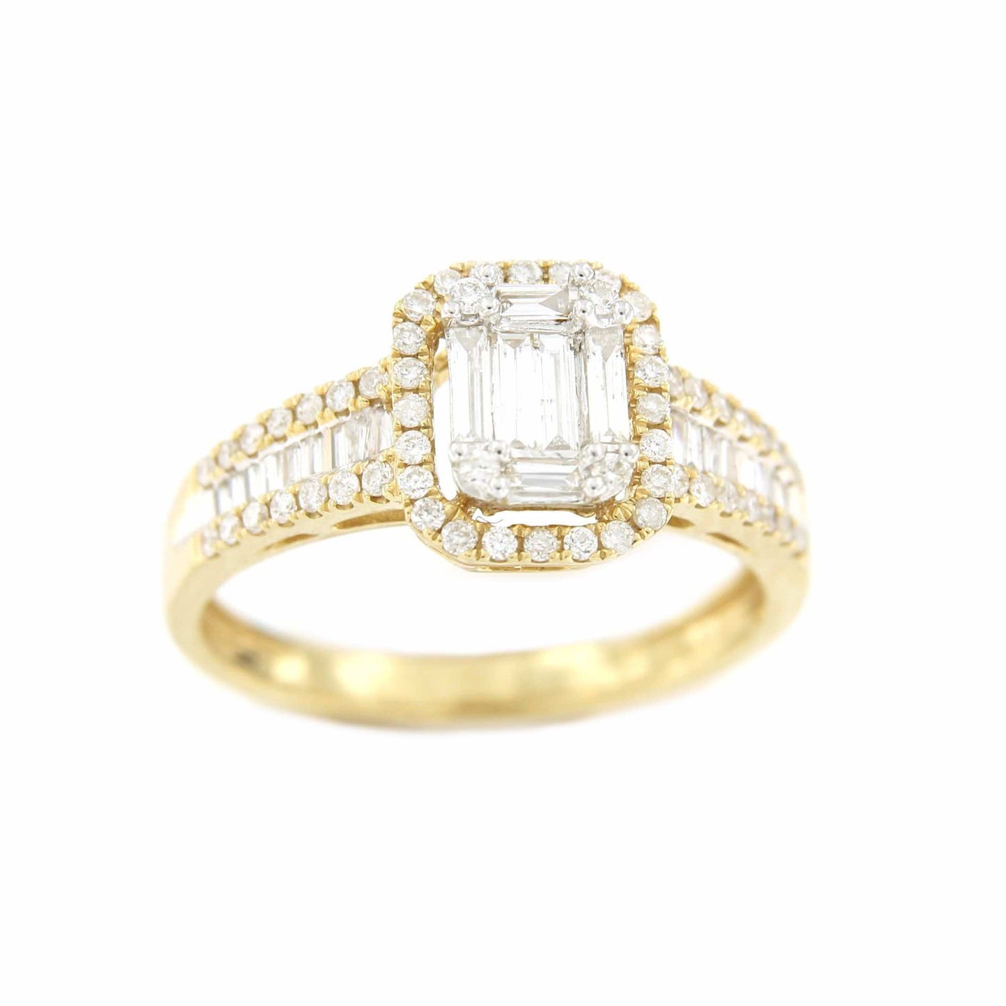Anillo ENVER oro amarillo 18 kts con brillantes y baguettes - Roman Joyero