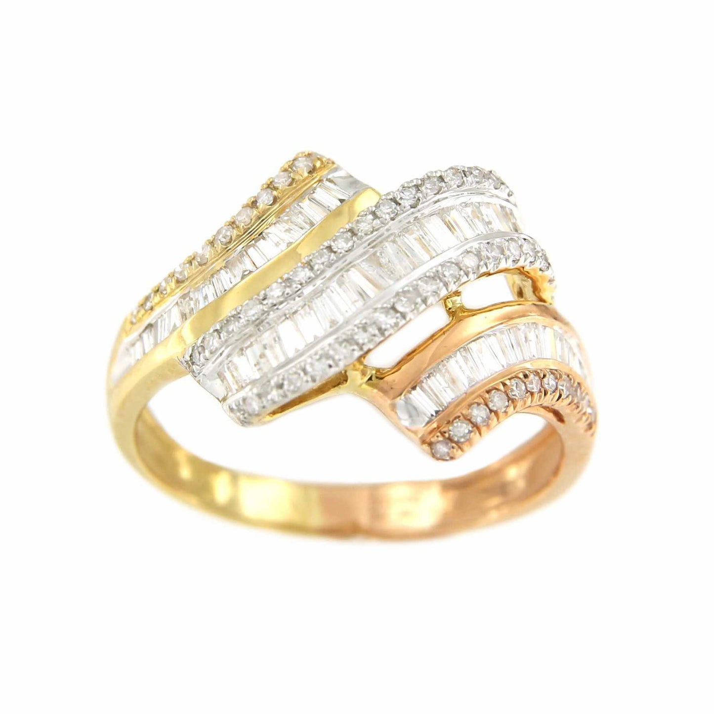 Anillo NUR 3 colores de oro con brillantes y taipes en galería - Roman Joyero