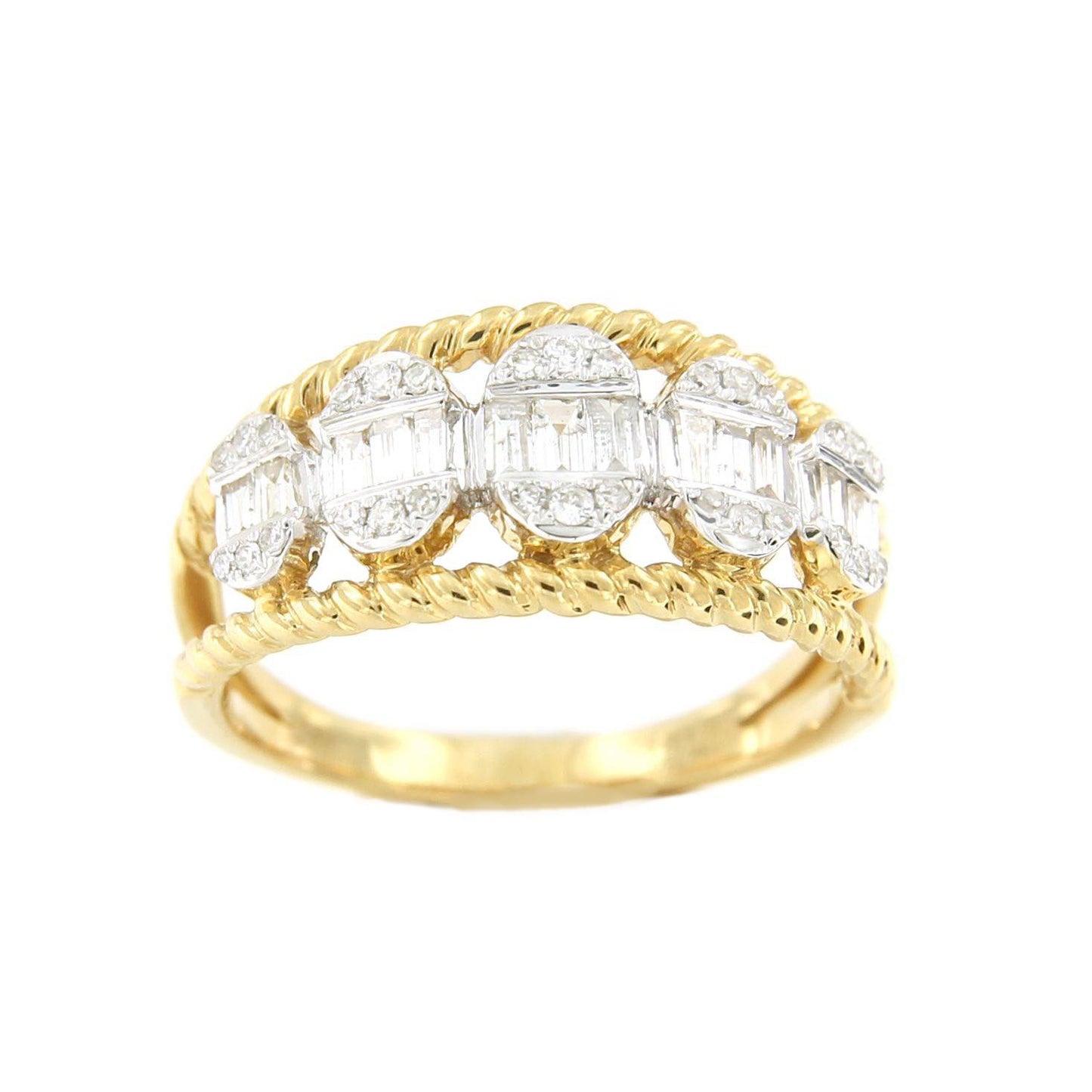 Anillo VEDA en oro amarillo de 18 kts brillantes y baguettes - Roman Joyero