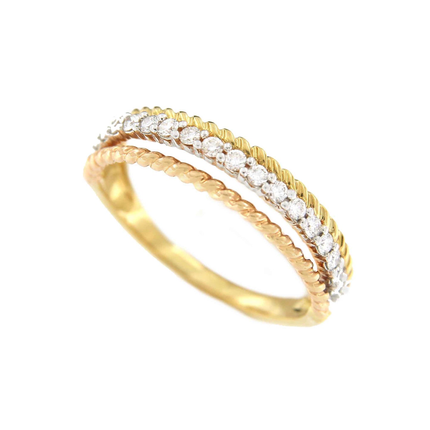 Anillo EMIR alianzas oro de 3 colores de 18 ktes con brillantes - Roman Joyero