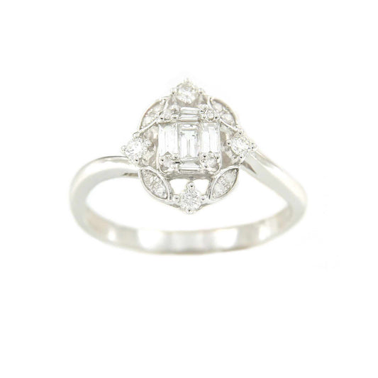Anillo FINAN en oro blanco de 18 kts con brillantes y baguettes - Roman Joyero
