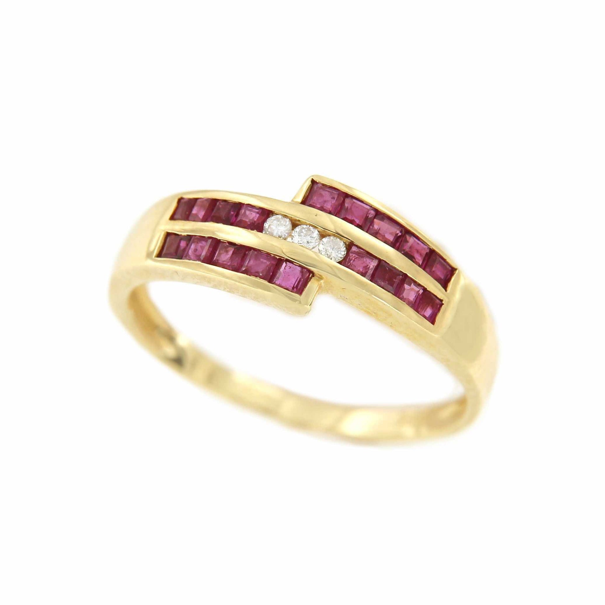 Anillo TARIK oro amarillo de 18 kts brillantes y rubíes