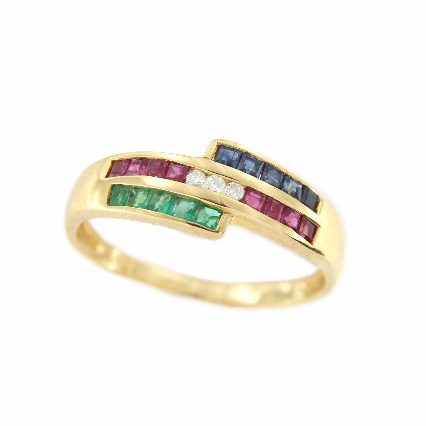 Anillo TARIK oro amarillo de 18 kts brillantes y rubíes