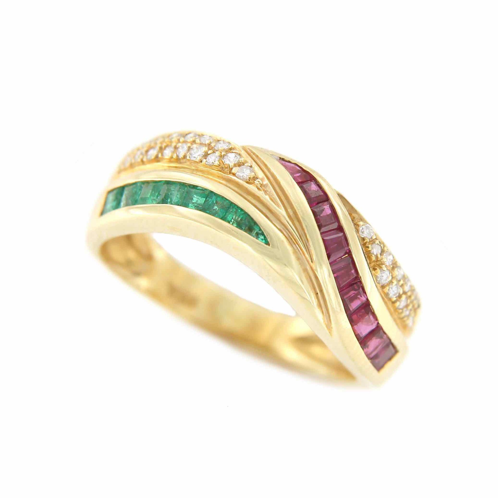 ALYA anillo oro amarillo de 18 kts brillantes y rubíes