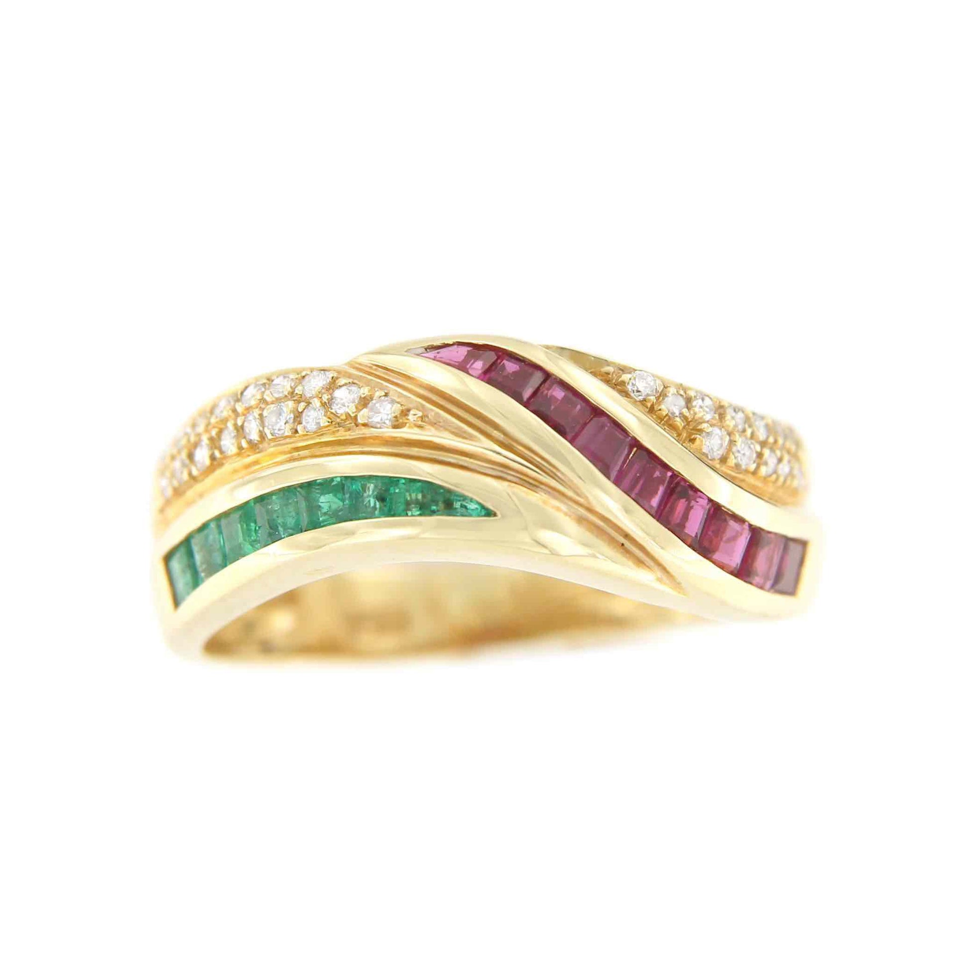 ALYA anillo oro amarillo de 18 kts brillantes y rubíes