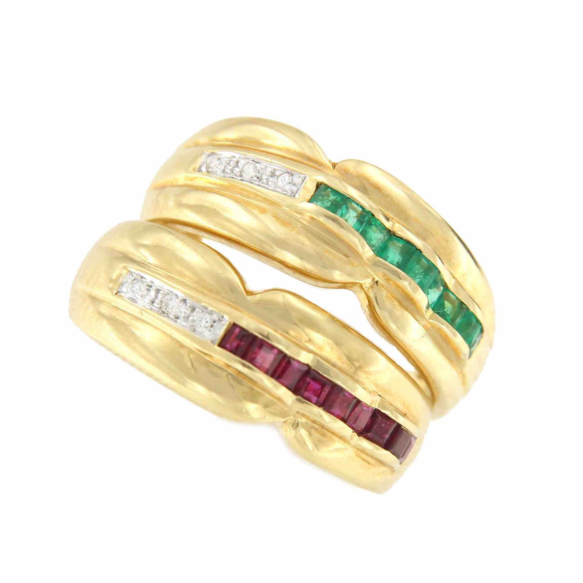 SUKRAN anillo oro amarillo de 18 kts brillantes y esmeraldas